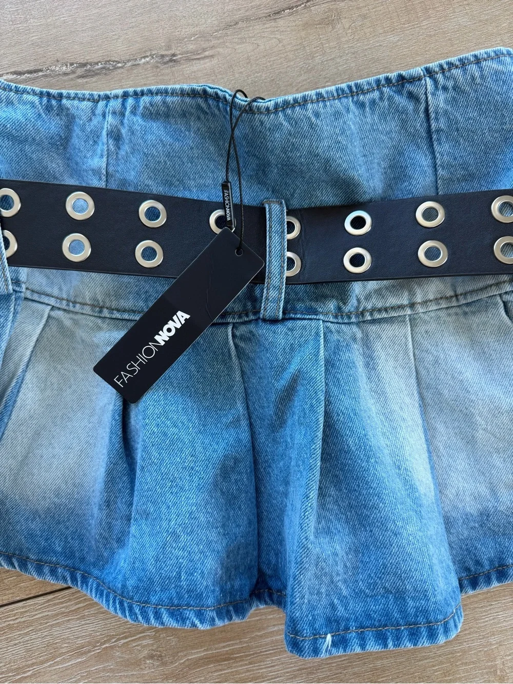 Fashion Nova Blue Denim Skirt with Black Belt